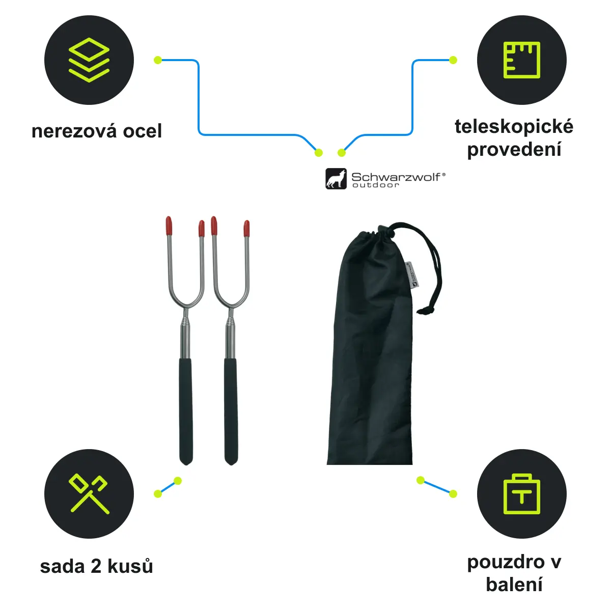 Infografika SCHWARZWOLF LIPNO Sada 2 ks teleskopických vidliček v pouzdře