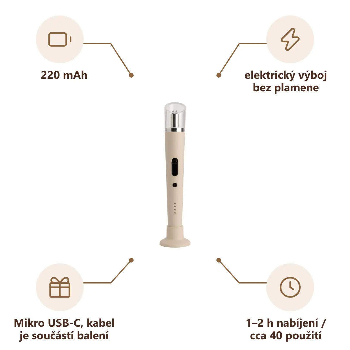 Infografika VS HIKARI Dobíjecí elektrický zapalovač, bílá