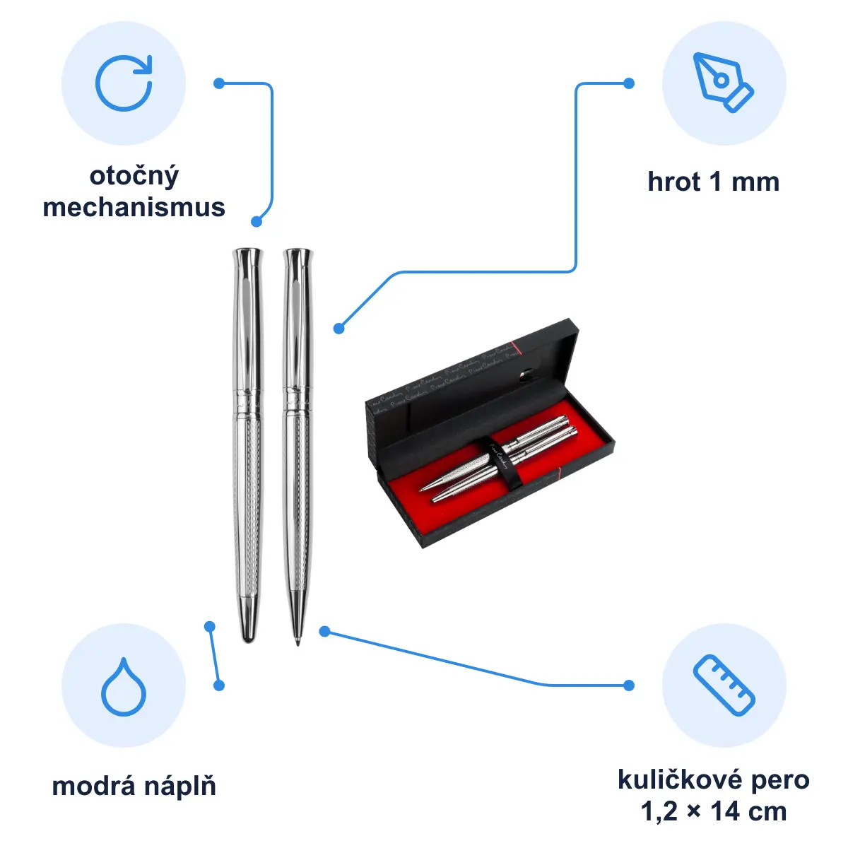Infografika PIERRE CARDIN ROI Sada kuličkového pera a rolleru, stříbrná