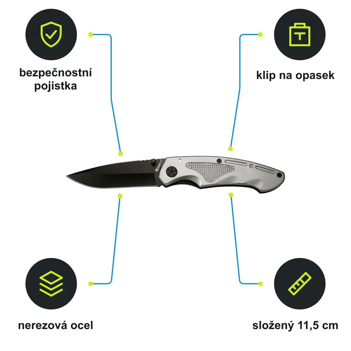 Infografika SCHWARZWOLF MATRIX Zavírací nůž s pojistkou, šedá