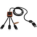 40W nabíjecí kabel 5v1 z rPET se svítícím logem a hranatým dřevěným pouzdrem SCX.design C38, černá