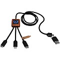 40W nabíjecí kabel 5v1 z rPET se svítícím logem a hranatým dřevěným pouzdrem SCX.design C38, modrá