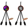 40W nabíjecí kabel 5v1 z rPET se svítícím logem a kulatým dřevěným pouzdrem SCX.design C37, hnědá