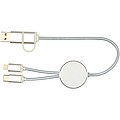 Datový synchronizační a rychlonabíjecí 27W kabel 5 v 1 z recyklovaného hliníku a plastu o délce 30 cm, stříbrný