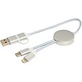 Datový synchronizační a rychlonabíjecí 27W kabel 5 v 1 z recyklovaného hliníku a plastu o délce 30 cm, stříbrný