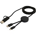 Datový synchronizační a rychlonabíjecí 27W kabel 5 v 1 z recyklovaného plastu o délce 150 cm, černá
