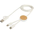 Datový synchronizační a rychlonabíjecí 27W kabel 5 v 1 z recyklovaného plastu o délce 150 cm s bambusovými detaily, bílá