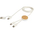 Datový synchronizační a rychlonabíjecí 27W kabel 5 v 1 z recyklovaného plastu o délce 150 cm s bambusovými detaily, bílá