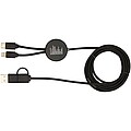Datový synchronizační a rychlonabíjecí 27W kabel 5 v 1 z recyklovaného plastu o délce 150 cm s bambusovými detaily, černá