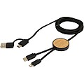 Datový synchronizační a rychlonabíjecí 27W kabel 5 v 1 z recyklovaného plastu o délce 150 cm s bambusovými detaily, černá