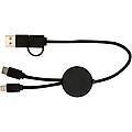 Datový synchronizační a rychlonabíjecí 27W kabel 5 v 1 z recyklovaného plastu o délce 30 cm, černá
