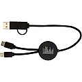 Datový synchronizační a rychlonabíjecí 27W kabel 5 v 1 z recyklovaného plastu o délce 30 cm s bambusovými detaily, černá