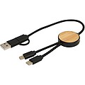 Datový synchronizační a rychlonabíjecí 27W kabel 5 v 1 z recyklovaného plastu o délce 30 cm s bambusovými detaily, černá