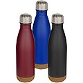Dvoustěnná vakuově izolovaná nerezová láhev na vodu s korkovými detaily 500ml , černá