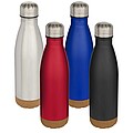 Dvoustěnná vakuově izolovaná nerezová láhev na vodu s korkovými detaily 500ml , červená