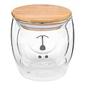 Dvoustěnný skleněný hrnek s bambusovým víčkem, vnitřní stěna ve tvaru medvídka, 250ml