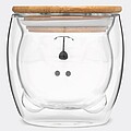 Dvoustěnný skleněný hrnek s bambusovým víčkem, vnitřní stěna ve tvaru medvídka, 250ml