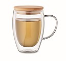 Dvoustěnný skleněný hrnek s víčkem, 350ml