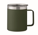 Dvoustěnný termohrnek 300ml z recyklovaného nerezu s plastovým víčkem, tmavě zelený