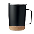 KADIR Dvoustěnný nerezový termohrnek s víčkem a korkovým dnem, 300 ml, černá