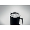 KADIR Dvoustěnný nerezový termohrnek s víčkem a korkovým dnem, 300 ml, černá