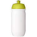 Láhev na pití 500ml, tělo je bílé z pružného plastu, víčko je světle zelené