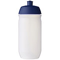 Láhev na pití 500ml, tělo je matně čiré z měkkého plastu, víčko je modré