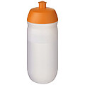 Láhev na pití 500ml, tělo je matně čiré z měkkého plastu, víčko je oranžové
