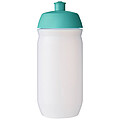 Láhev na pití 500ml, tělo je matně čiré z měkkého plastu, víčko je tyrkysové