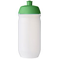 Láhev na pití 500ml, tělo je matně čiré z měkkého plastu, víčko je zelené