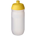 Láhev na pití 500ml, tělo je matně čiré z měkkého plastu, víčko je žluté