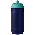 Láhev na pití 500ml, tělo je modré z pružného plastu, víčko je tyrkysové
