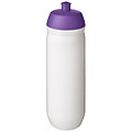 Láhev na pití 750ml, tělo je bílé z pružného plastu, víčko je fialové