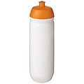 Láhev na pití 750ml, tělo je bílé z pružného plastu, víčko je oranžové