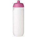 Láhev na pití 750ml, tělo je bílé z pružného plastu, víčko je růžové