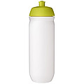 Láhev na pití 750ml, tělo je bílé z pružného plastu, víčko je světle zelené