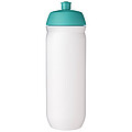 Láhev na pití 750ml, tělo je bílé z pružného plastu, víčko je tyrkysové