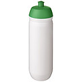 Láhev na pití 750ml, tělo je bílé z pružného plastu, víčko je zelené