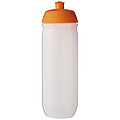 Láhev na pití 750ml, tělo je matně čiré z pružného plastu, víčko je oranžové