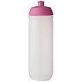 Láhev na pití 750ml, tělo je matně čiré z pružného plastu, víčko je růžové