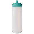 Láhev na pití 750ml, tělo je matně čiré z pružného plastu, víčko je tyrkysové