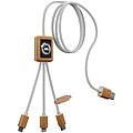 Nabíjecí kabel 3v1 z rPET se svítícím logem a hranatým bambusovým pouzdrem SCX.design C39, bílá