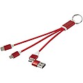 Nabíjecí kabel 4v1 z recyklovaného hliníku s klíčenkou, červená