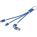Nabíjecí kabel 4v1 z recyklovaného hliníku s klíčenkou, královská modrá