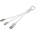 Nabíjecí kabel 4v1 z recyklovaného hliníku s klíčenkou, stříbrný