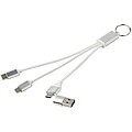 Nabíjecí kabel 4v1 z recyklovaného hliníku s klíčenkou, stříbrný