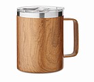 Nerezový dvoustěnný termohrnek v dřevěném vzhledu, 300ml, plastové víčko