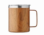 Nerezový dvoustěnný termohrnek v dřevěném vzhledu, 300ml, plastové víčko