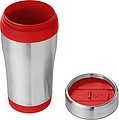 Nerezový termohrnek s plastovým vnitřkem, objem 470 ml, stříbrná/červená