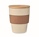 Plastový kelímek 300ml, s korkovým rukávem a bambusovým víčkem, béžový